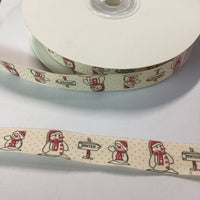 25 Yards of 1/2" Wide Winter Snowman Christmas Cotton Ribbon - BR-7623