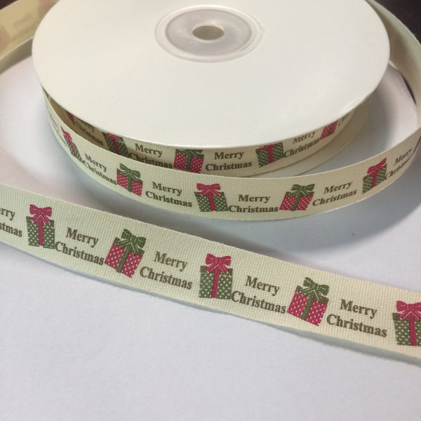 25 Yards of 1/2" Wide Christmas Present Cotton Ribbon - BR-7613